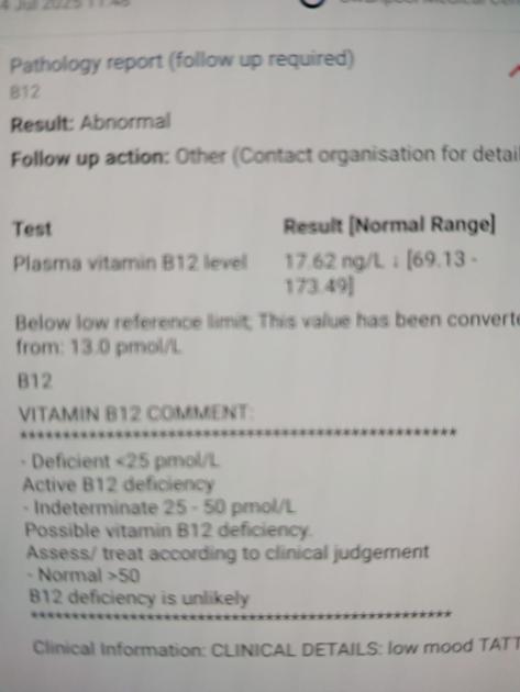B12 blood test, would this indicat... | Pernicious Anaemi...