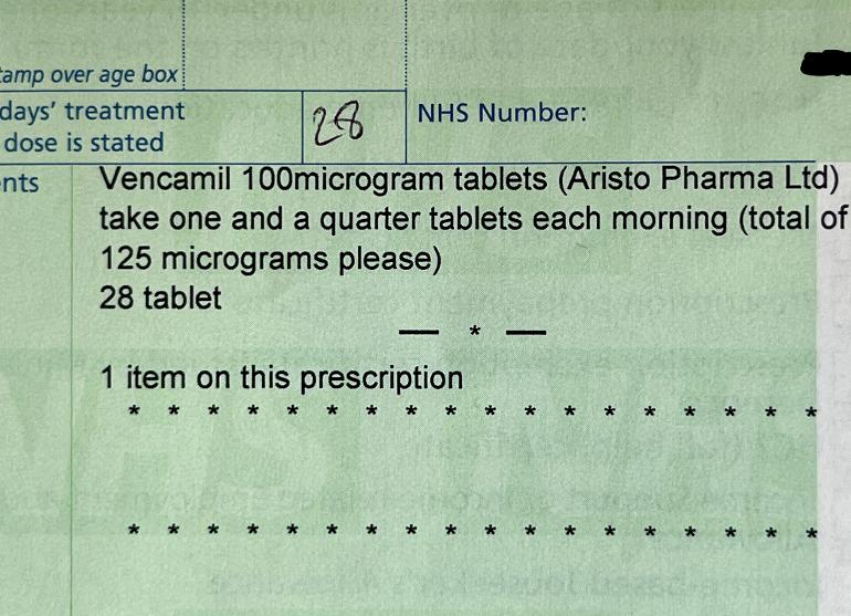 Image of an actual prescription for Vencamil