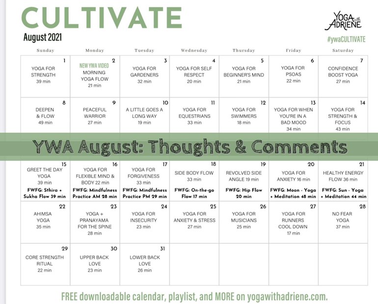 YWA August Calendar CULTIVATE The new YWA... Strength & Flex