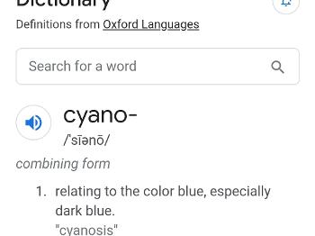 Cyano is the root of the word Cyanide 
