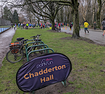 The Chadderton Hall parkrun sign.