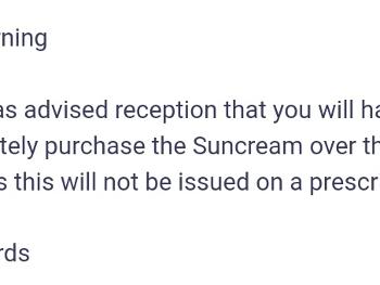 Go answer in relation to suncream prescription 