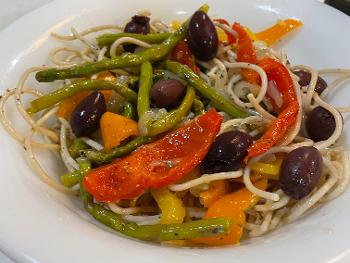 My creation …pasta olive oil and sautéed vegetables. 