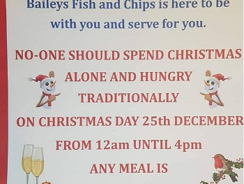 Information giving details on a Christmas day lunch 