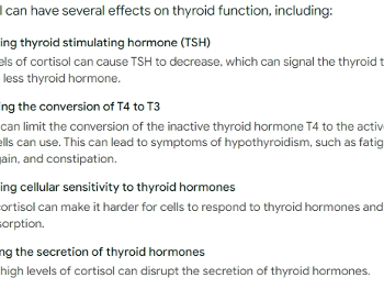List of effects of elevated cortisol on thyroid function