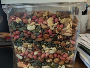 Home mixed nuts;  walnuts, brazils, almonds, hazel, cashew , red peanuts, pumpkin seeds