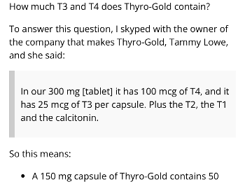 Thyrogold hormone content