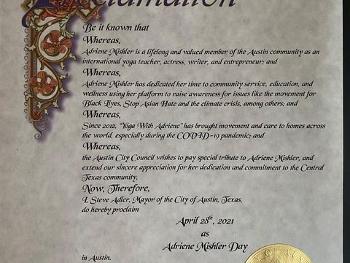 Proclamation of Adriene Mishler Day in Austin, Texas. 