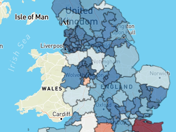 Map of B12 prescriptions by area of England May 2022