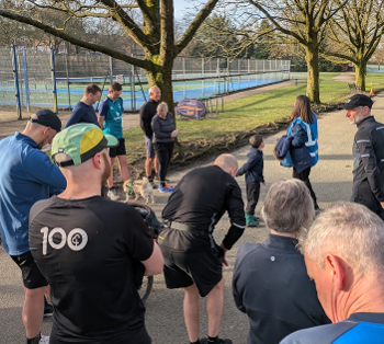 The run director's briefing at Chadderton Hall parkrun.