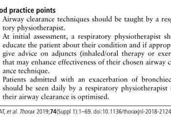 Recommendations re. Airway clearance in ncfb from the BTS guidelines.