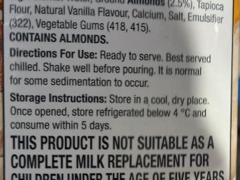 Ingredients almond milk