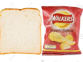 Slice of bread and a 25g packet of crisps. 