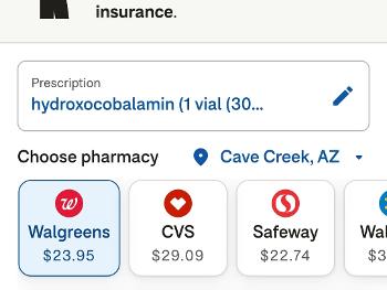 Shows app used for searching prescription pricing.