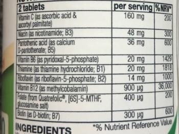 B6 looks to be more than the 10mg that was listed on the advert on amazon...