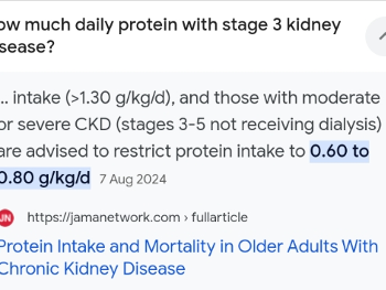 Jama (linked) screenshot showing detail on recommended protein intake in stage 3 ckd.