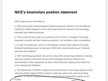 Nice guidelines biosimilar drugs. 