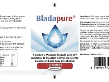 Bladapure label from jar listing ingredients