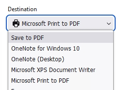 Screenshot of printer selection on Windows