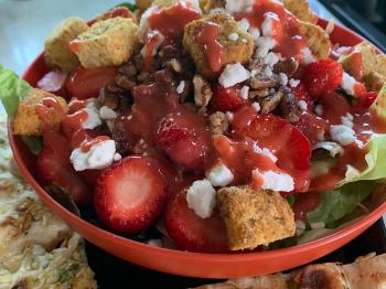 Strawberry Pecan salad with homemade Strawberry Balsamic 