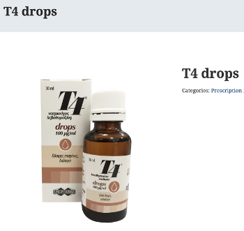 Screenshot of Uni-Pharma's T4 Drops page