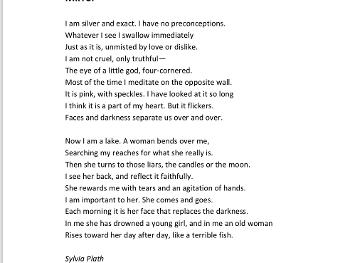 The Sylvia Plath poem, “Mirror”. 