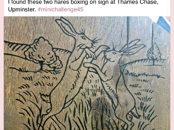 Carving of two hares playing with each other
