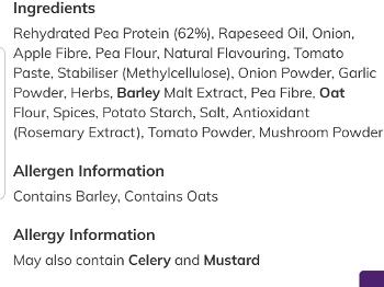 Meatball (vegan) ingredient list