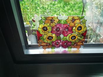 Glass painting of summer bedding plants. 