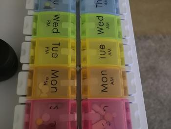 Multi colored pill box