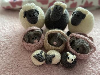 Knitted sheep and mice