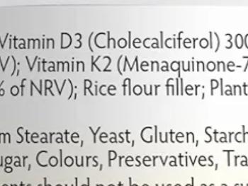 Ingredients list for the D3 & K2 