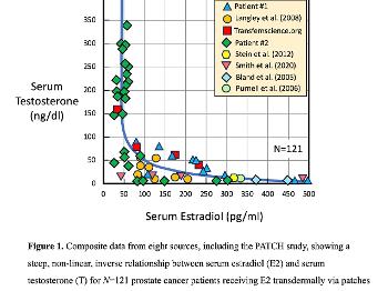 Association between T and E2 serum levels