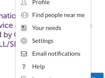 HU users pop down menu via icon at top right