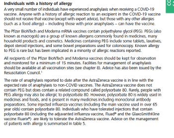 Text from government Green Book on COVID-19 vaccination in allergic patients