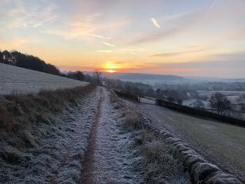 Frosty view with sun rising