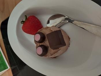 Chocolate macaron ice cream with Strawberry and Cherry chocolate 