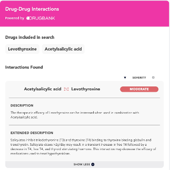 Screenshot of Drugbank interactions found