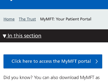 Portal to access medical results, tests and appointments in blue, black  & white