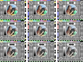 Old BBC test card F with progressively lower saturation 100 to 20%