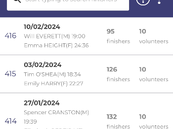 parkrun historic  results page