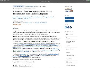 Screenshot of clinical study showing a 50% incidence of RLS in opioid discontinuation.