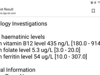 Screenshot of vitamin test taken in Feb.