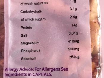 Brazil nut nutritional values stated on packet