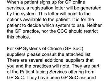 Text letter advising GP on their duty not to restrict patient choice of Apps