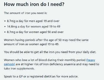 NHS iron requirements