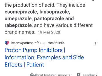 Screen shot explanation of 'Proton pump inhibitor' medication.