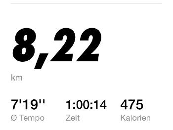 8.22 km in 60 minutes at a pace of 7'19"