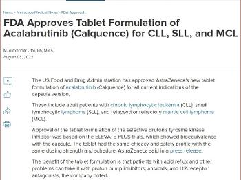 Tablet version of Calquence avoids acid for absorption 