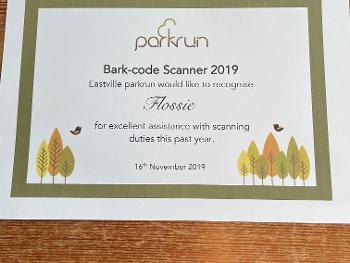 Bark code scanner certificate from Parkrun